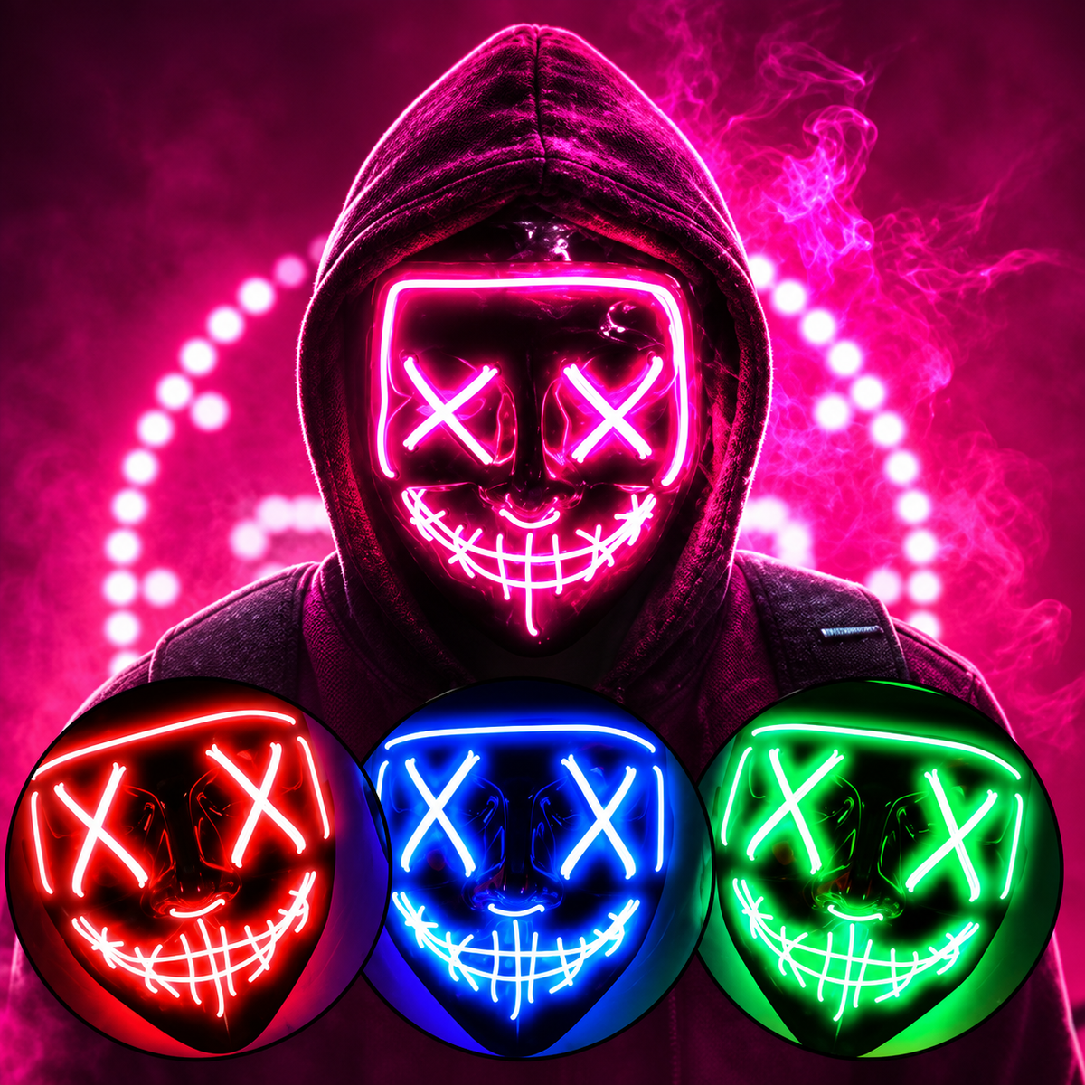 Masque Lumineux LED – Effet Néon Halloween & Soirées