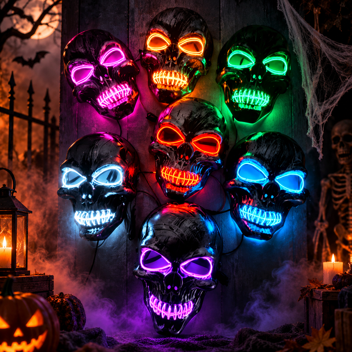 Masque Halloween Tête de mort – Version Lumineuse LED ou Silicone