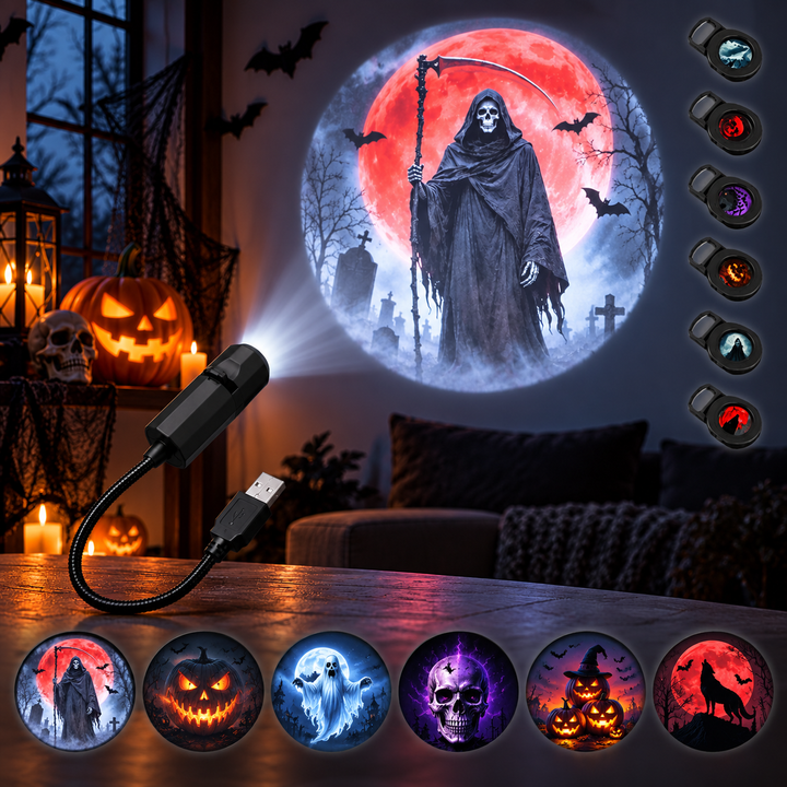 Projecteur LED motifs Halloween USB 5V – Citrouilles & Fantômes