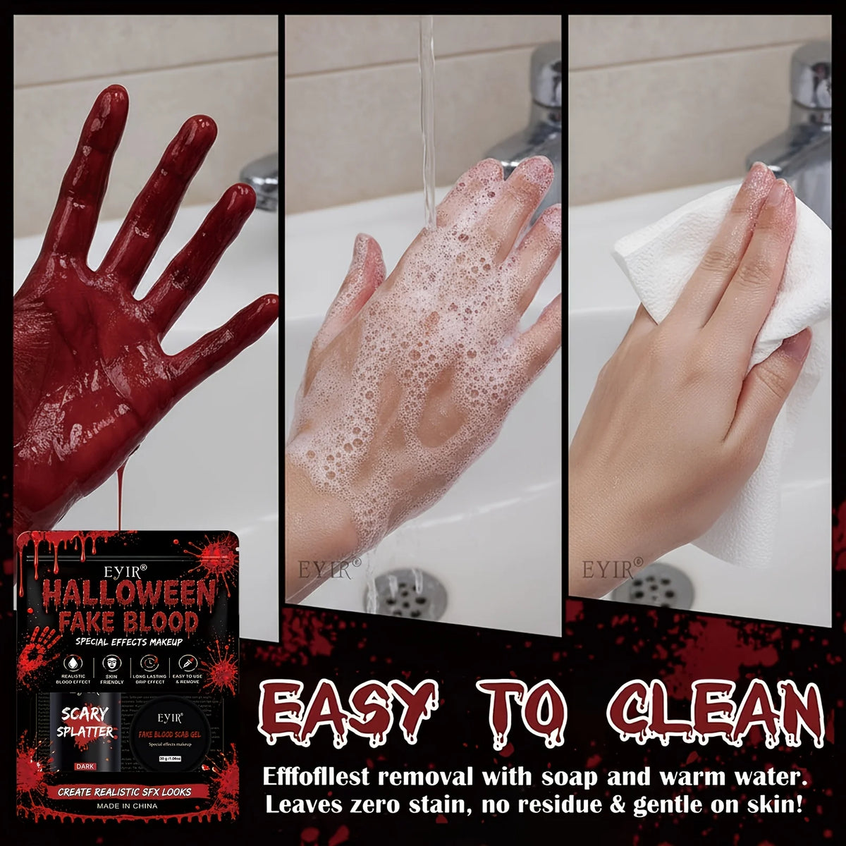Halloween SFX Makeup Kit - Skin Wax Blood Plasma, Special Effects Scar Wax, Liquid Latex, Washable Fake Blood, Fake Blood Spray