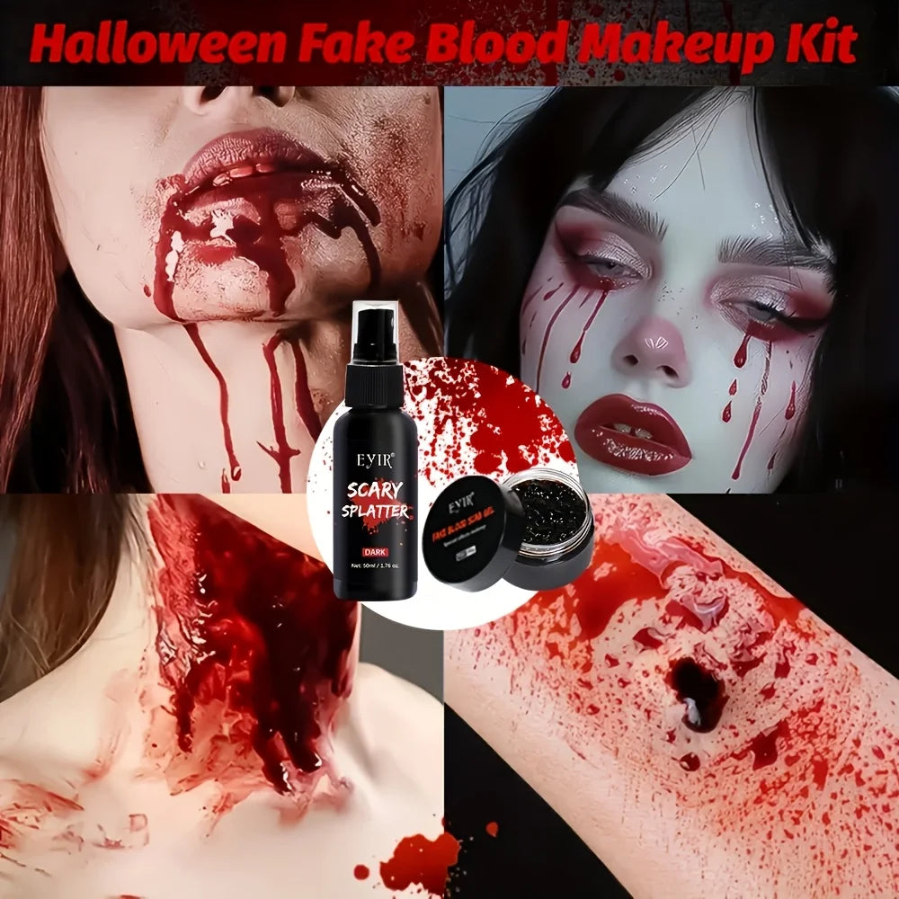 Halloween SFX Makeup Kit - Skin Wax Blood Plasma, Special Effects Scar Wax, Liquid Latex, Washable Fake Blood, Fake Blood Spray