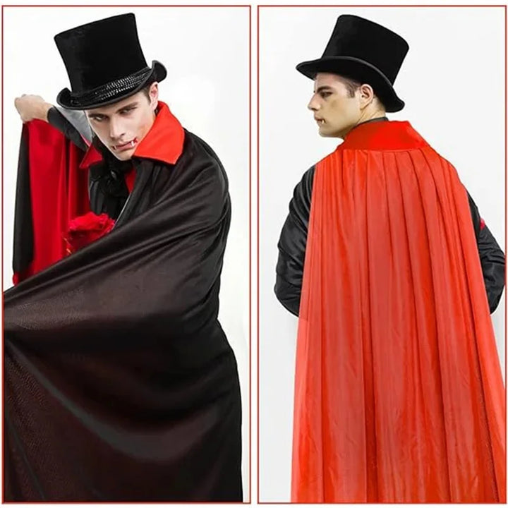 Cape Vampire Réversible à Capuche – Noir & Rouge, Col Montant, Adulte Unisexe