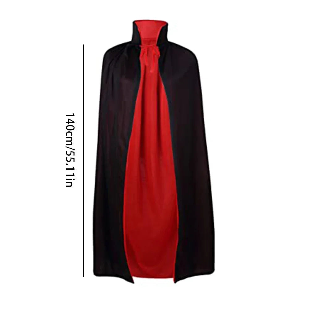 Halloween Themed Party Two Layer Two-Tone Hooded Stand-Up Collar Vampire Costume Robe Cloak, Unisex Adult Reversible Stand-Up C