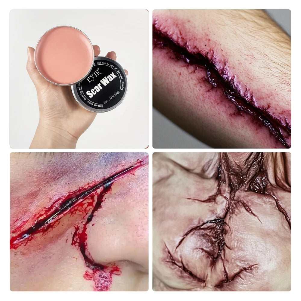 Halloween SFX Makeup Kit - Skin Wax Blood Plasma, Special Effects Scar Wax, Liquid Latex, Washable Fake Blood, Fake Blood Spray