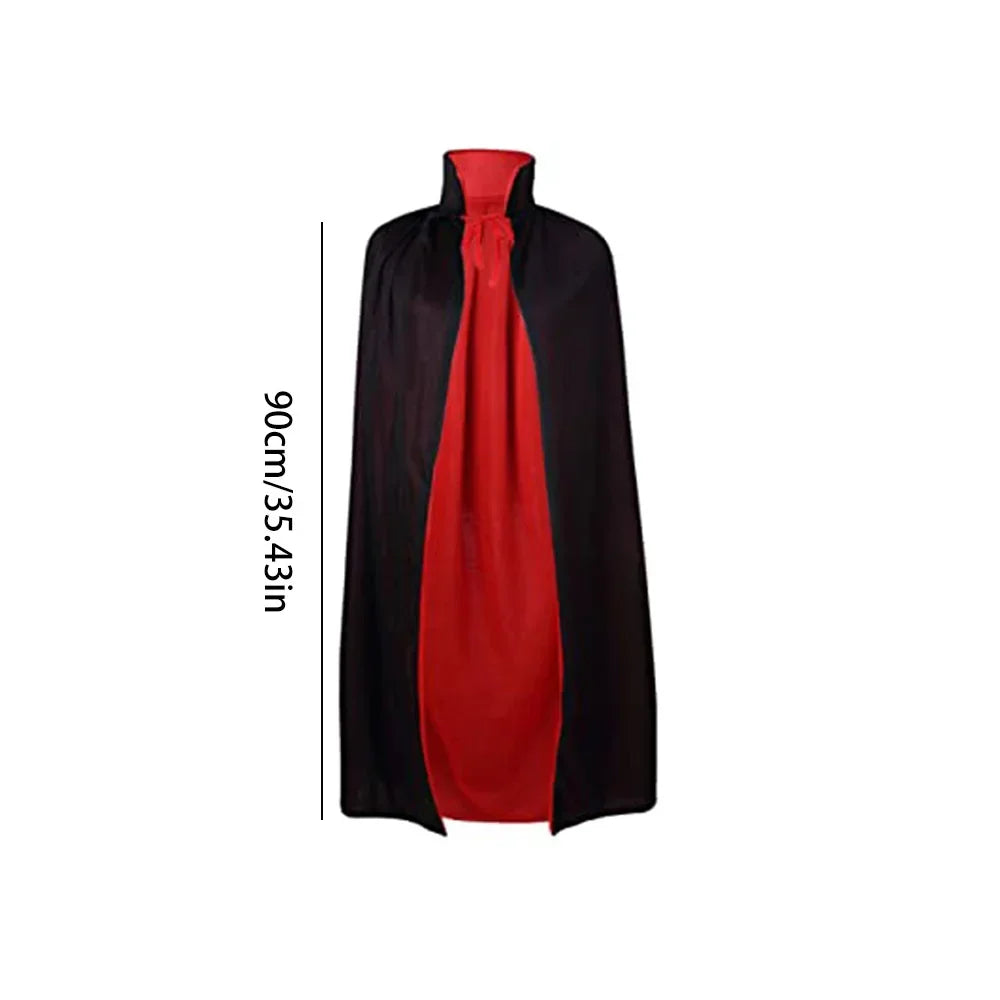 Halloween Themed Party Two Layer Two-Tone Hooded Stand-Up Collar Vampire Costume Robe Cloak, Unisex Adult Reversible Stand-Up C