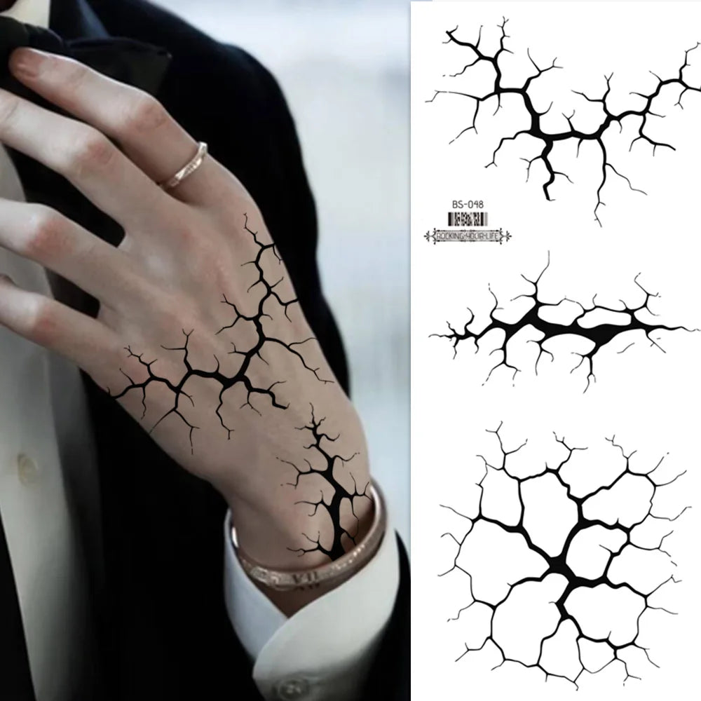 2 Sheets Large Black Lightning Line Temporary Tattoo Stickers Stylized Body Decals for Men Women Halloween Costume Party Decor