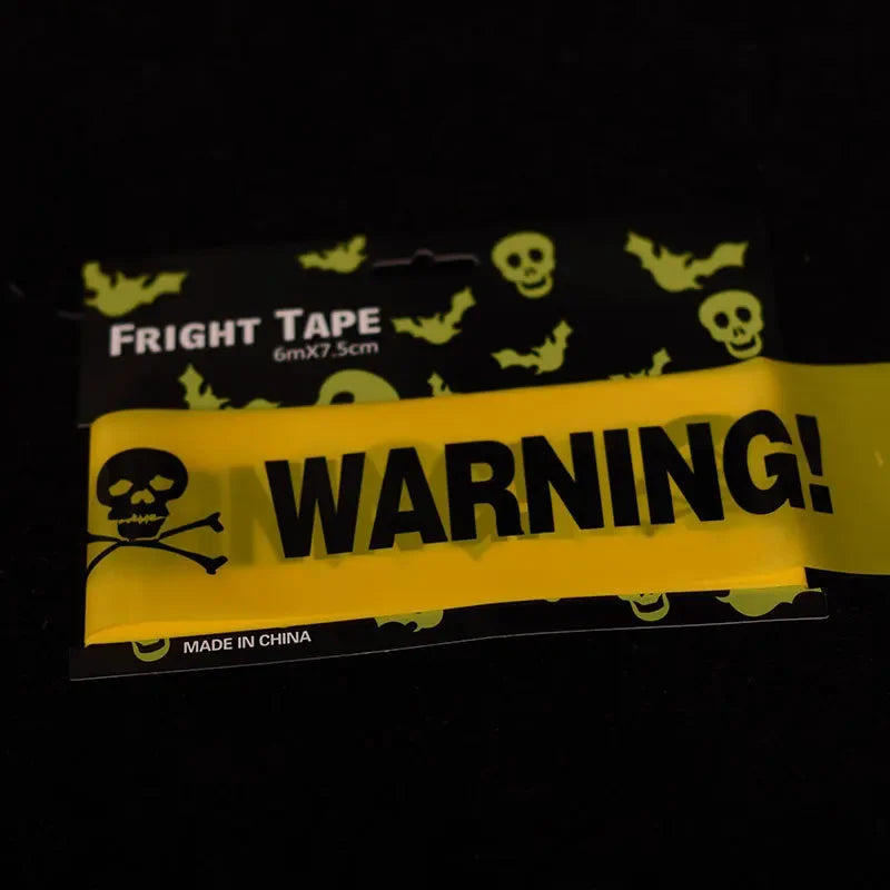 Halloween Danger Tape Yellow Red Barricade Line with Bold Caution Lettering for Horror Party Haunted House Scary Scene Decor