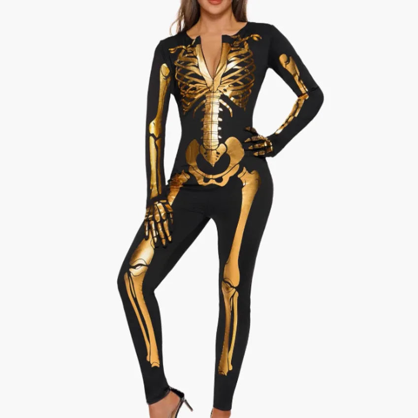 Costume Squelette Femme 3D – Blanc, Doré ou Argenté