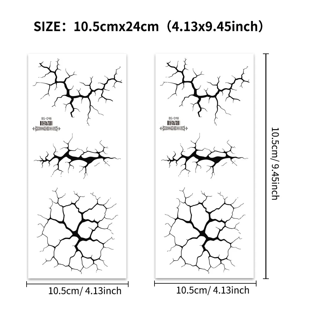 2 Sheets Large Black Lightning Line Temporary Tattoo Stickers Stylized Body Decals for Men Women Halloween Costume Party Decor