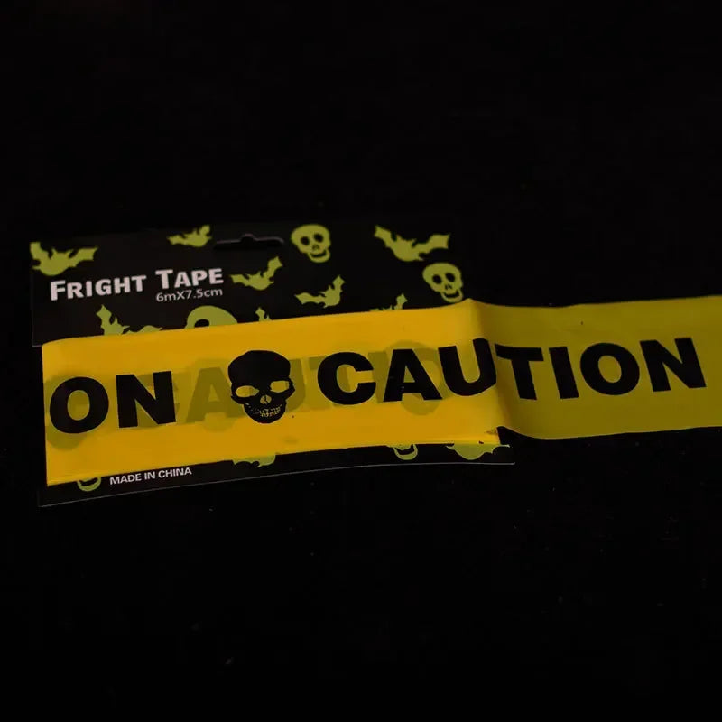 Halloween Danger Tape Yellow Red Barricade Line with Bold Caution Lettering for Horror Party Haunted House Scary Scene Decor