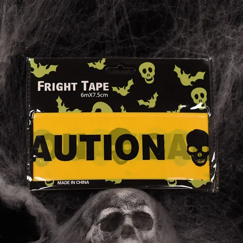 Halloween Danger Tape Yellow Red Barricade Line with Bold Caution Lettering for Horror Party Haunted House Scary Scene Decor
