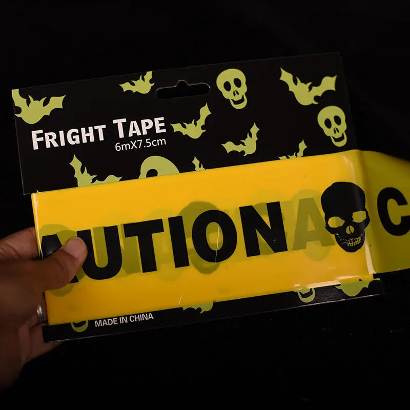 Halloween Danger Tape Yellow Red Barricade Line with Bold Caution Lettering for Horror Party Haunted House Scary Scene Decor