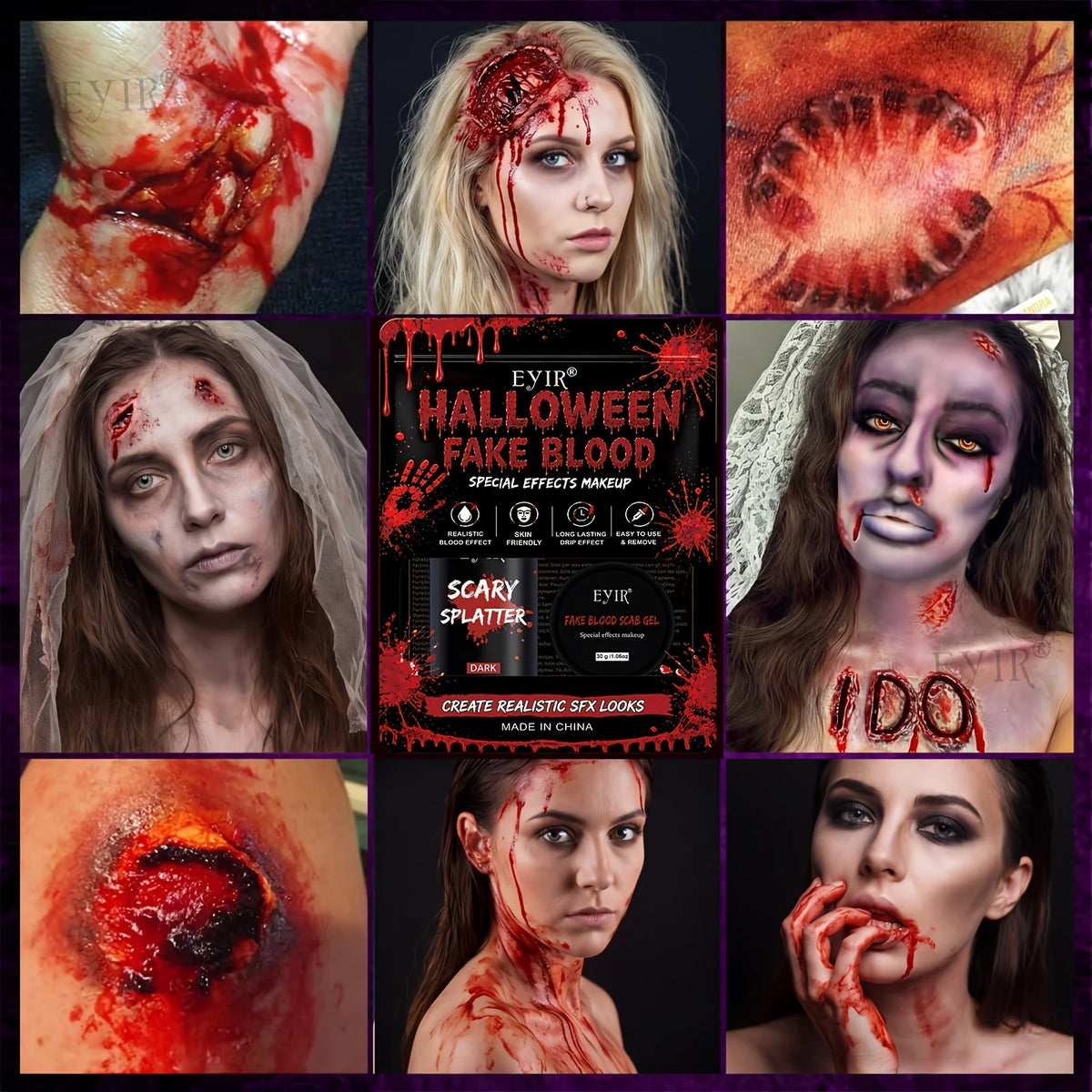 Halloween SFX Makeup Kit - Skin Wax Blood Plasma, Special Effects Scar Wax, Liquid Latex, Washable Fake Blood, Fake Blood Spray