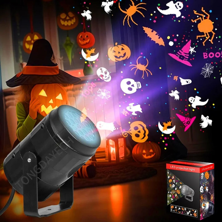 Projecteur LED Halloween Rotatif USB – Citrouilles & Fantômes (Noël + Flocons)