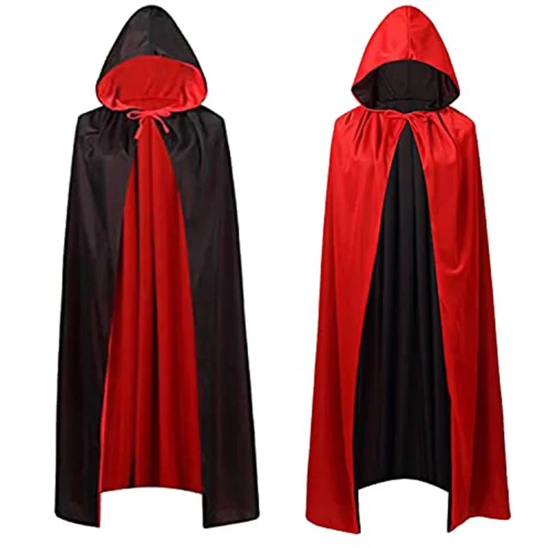 Halloween Themed Party Two Layer Two-Tone Hooded Stand-Up Collar Vampire Costume Robe Cloak, Unisex Adult Reversible Stand-Up C