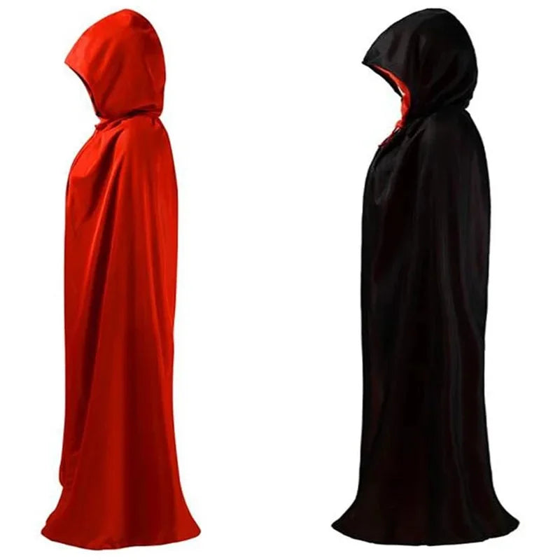 Halloween Themed Party Two Layer Two-Tone Hooded Stand-Up Collar Vampire Costume Robe Cloak, Unisex Adult Reversible Stand-Up C