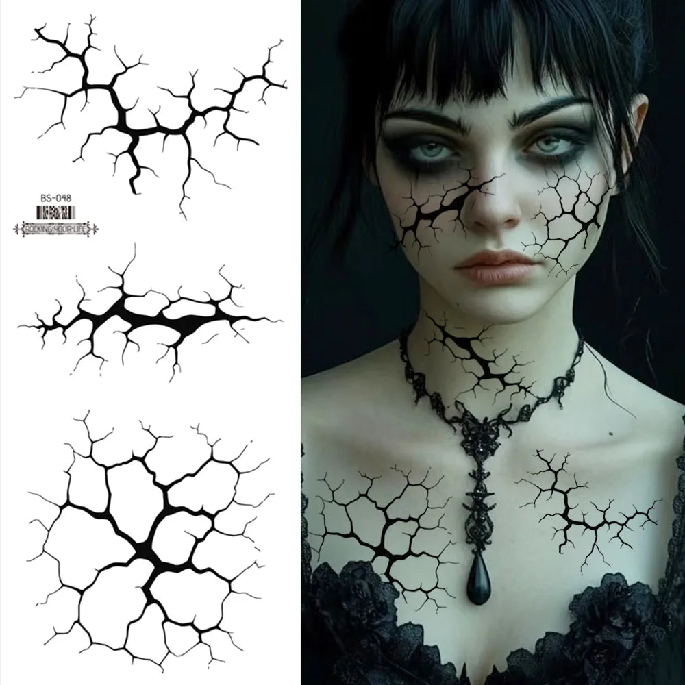 2 Sheets Large Black Lightning Line Temporary Tattoo Stickers Stylized Body Decals for Men Women Halloween Costume Party Decor