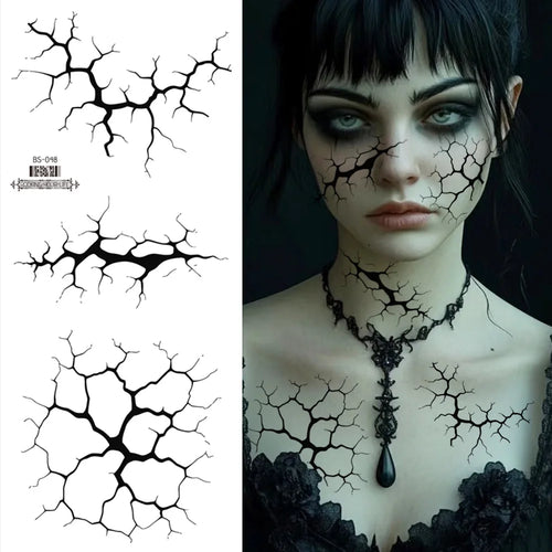2 Sheets Large Black Lightning Line Temporary Tattoo Stickers Stylized Body Decals for Men Women Halloween Costume Party Decor