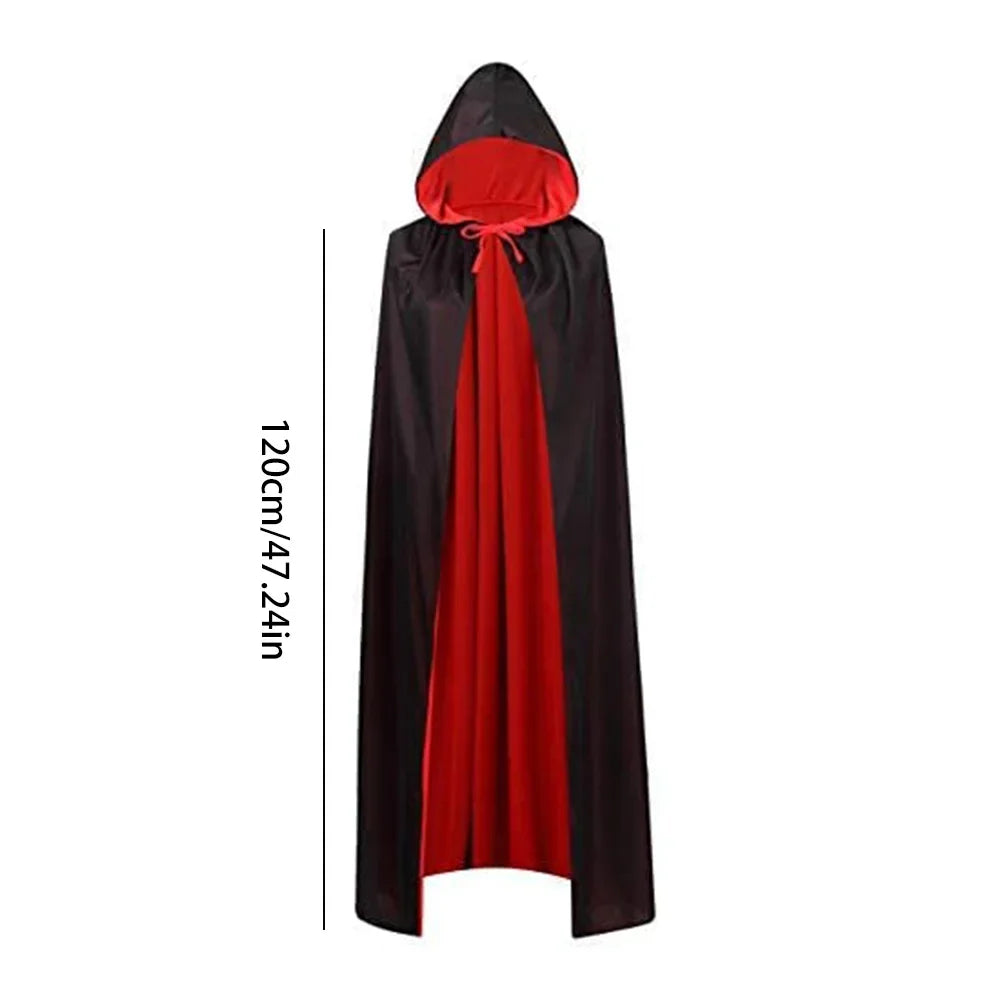 Halloween Themed Party Two Layer Two-Tone Hooded Stand-Up Collar Vampire Costume Robe Cloak, Unisex Adult Reversible Stand-Up C